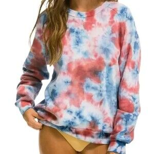 Aviator Nation Sweatshirt Unisex Red Blue Hand Tie Dye Fleece Pullover XS